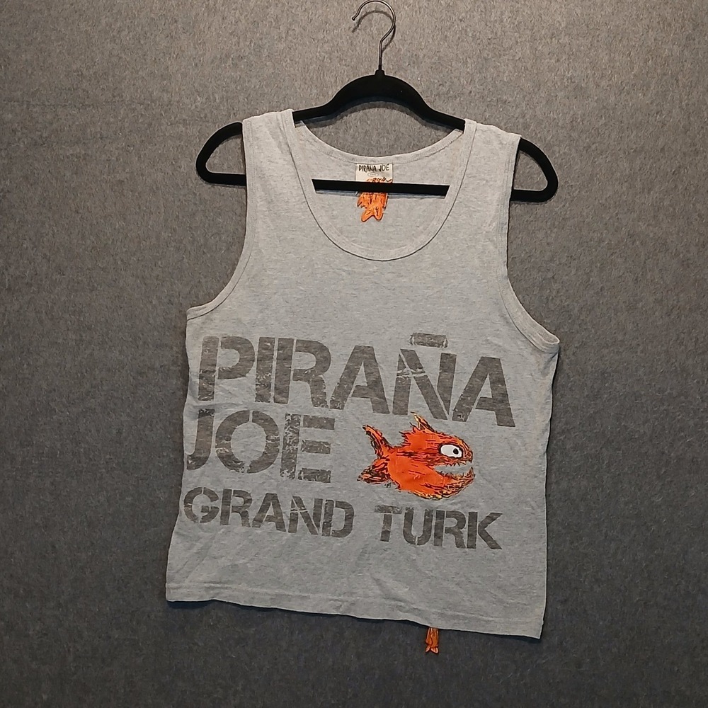 Pirana Joe S mens tank grand turk beach vacation souvenir pool summer fishing